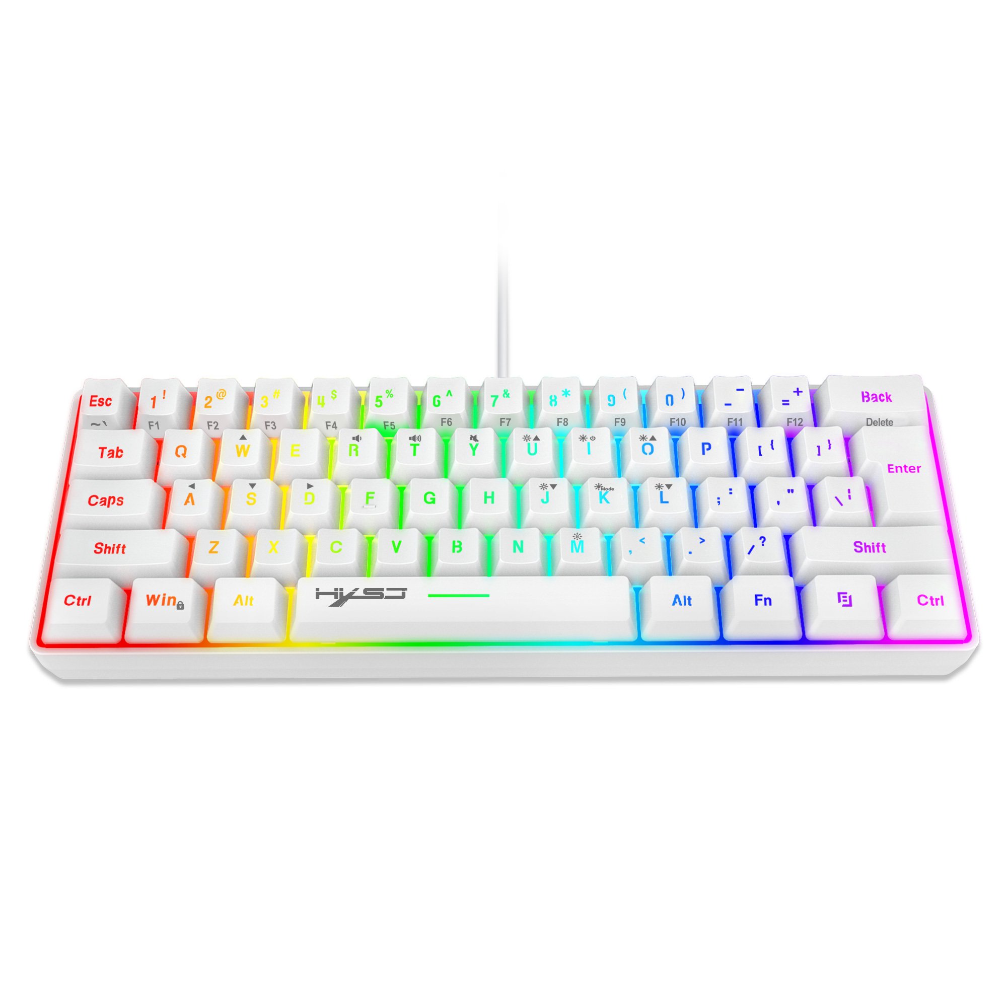 High quality HXSJ 61 keys 60 percent Mechanical feel Ergonomic Durable USB Cable RGB Mini White Gaming Keyboard for laptop gift