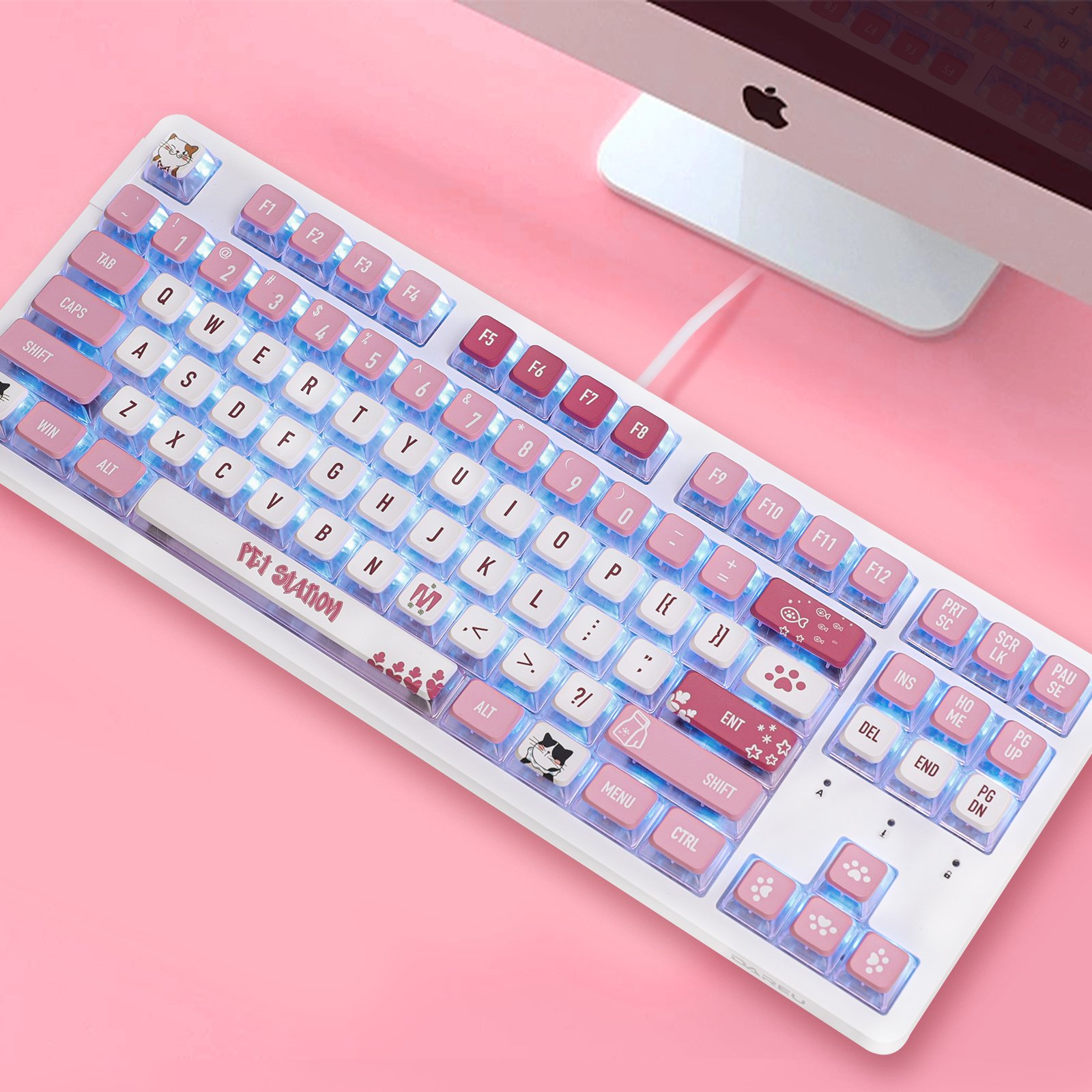 HZGAMER 117keys Cute Cat Keycaps, Pudding Keycap Set Custom Design Dye Sublimation Keycap for Mechanical Keyboard Switch