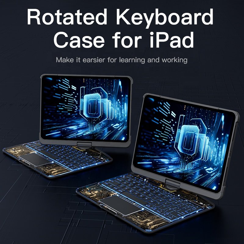 iFacemall TPU+PC+Pu Leather Blue tooth 360 Rotate Keyboard Tablet Covers Cases For iPad Pro 11 10.9 12.9 Wireless Keyboard Case