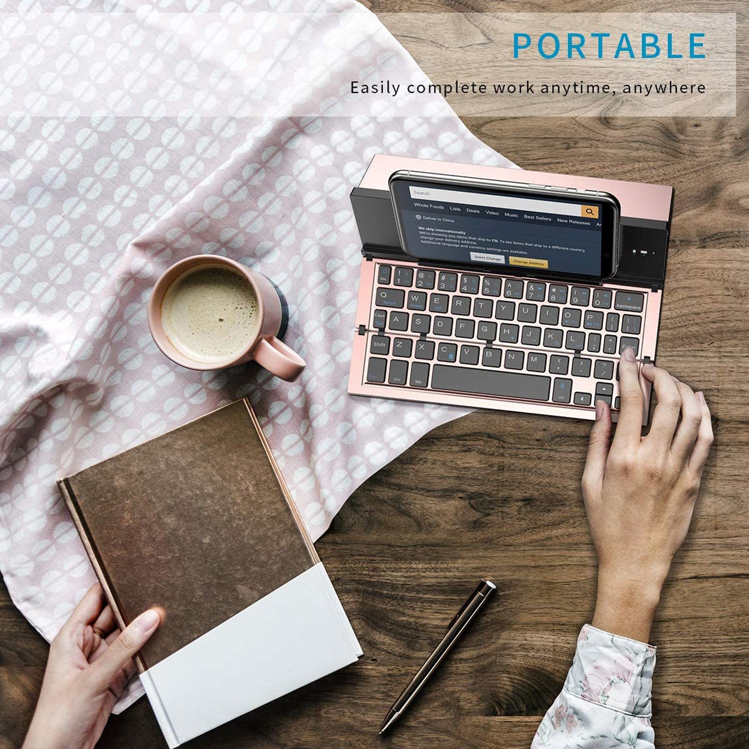 Guangdong Custom 60% Slim Mini Size Rechargeable Wireless Bt Foldable Folding Keyboard For Smart Mobile Phone