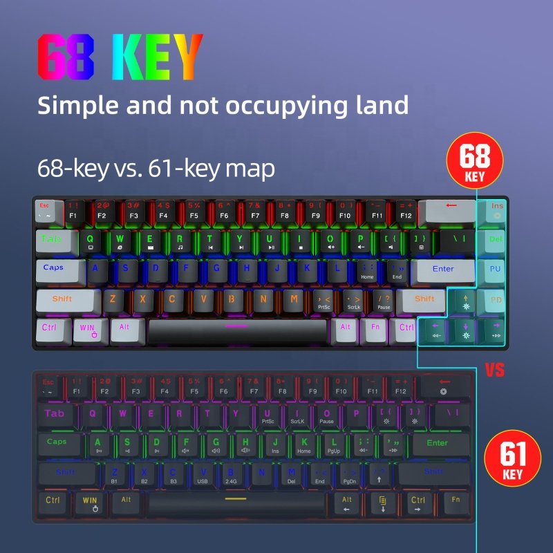 68 Keys V800 Gaming USB Wired Mechanical Keyboard LED Backlit Axis Gaming Mechanical Keyboard Optical Switches for Desktop ABS