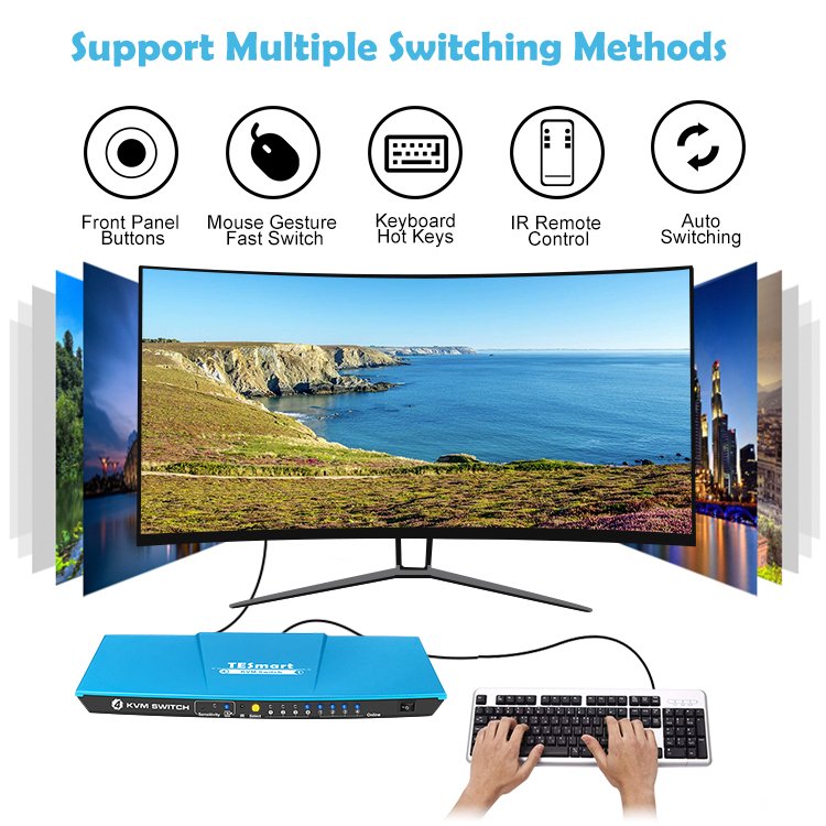 TESmart KVM Switch 4 Port HD Source For Office Meeting 4K 30HZ Video Selector USB 2.0 Out 4x1 HDMI KVM Switches