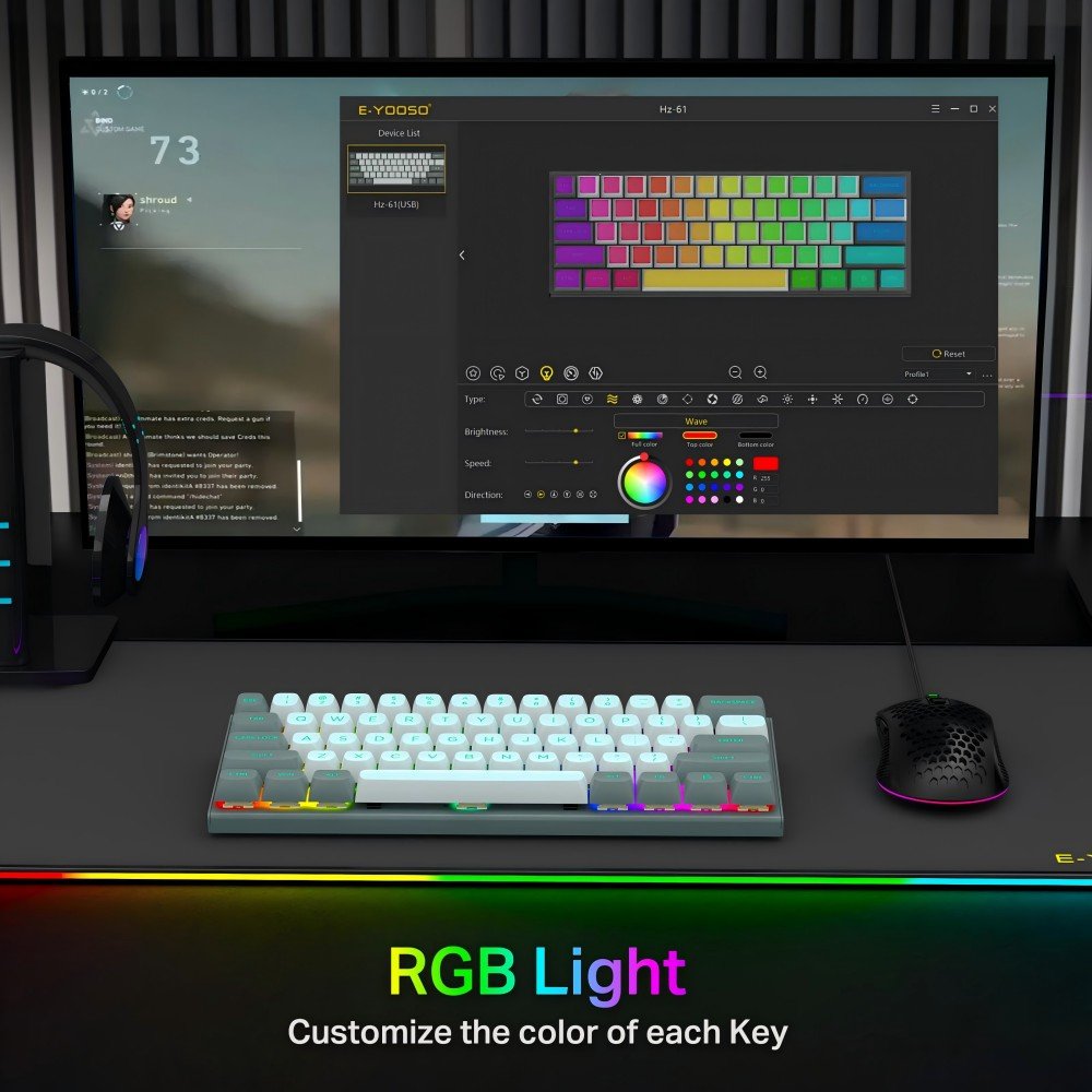 61 Keys Wired Keyboard Rapid Trigger Magnetic Switches RGB Backlit Magnetic Axis Mechanical Gaming Keyboard