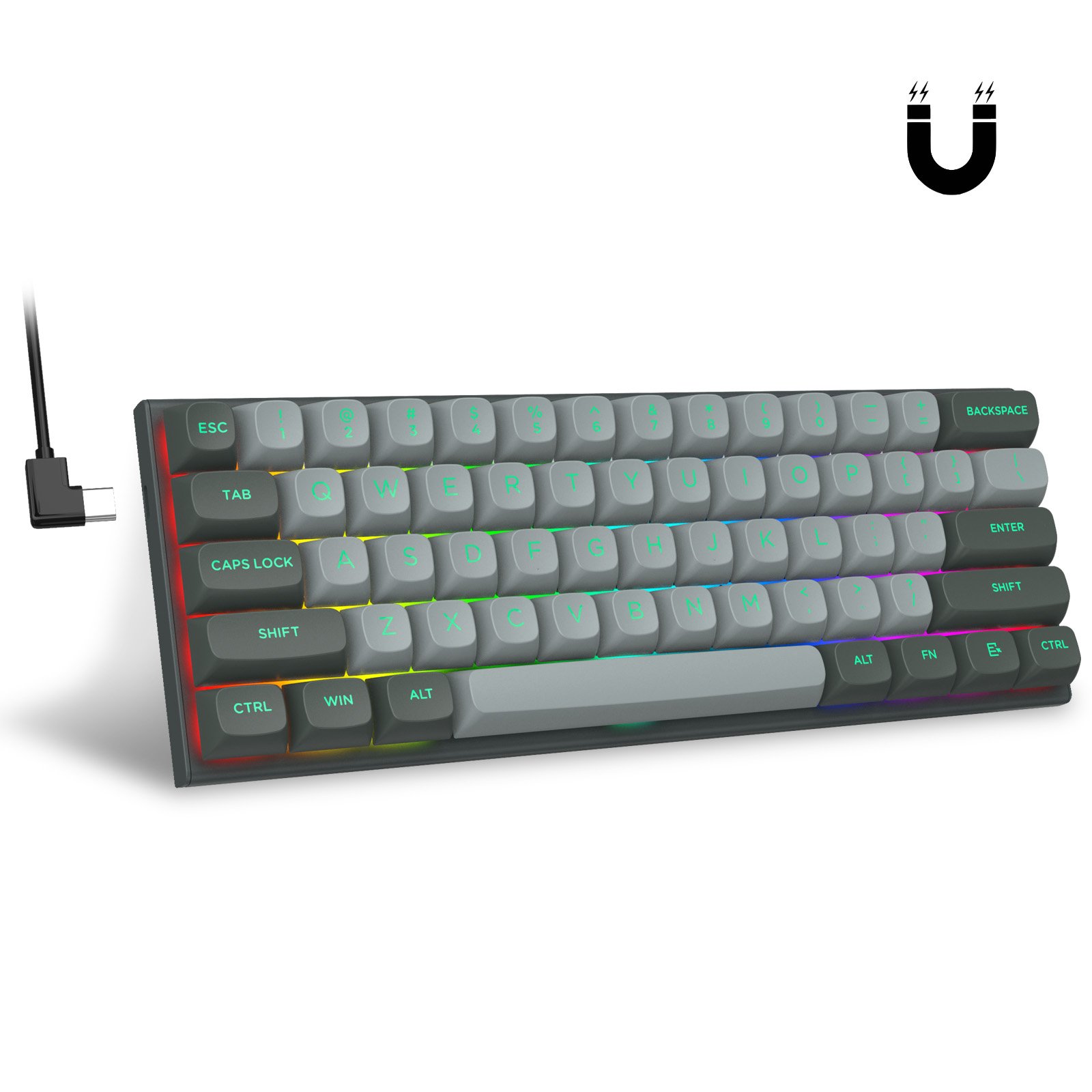E-Yoose 61 Keys HZ61 Round PBT Keycaps 8K Gaming Wired RGB Magnetic Switch Keyboard