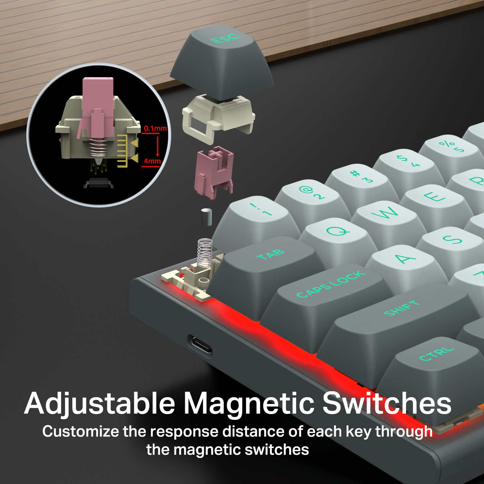 E-Yoose 61 Keys HZ61 Round PBT Keycaps 8K Gaming Wired RGB Magnetic Switch Keyboard