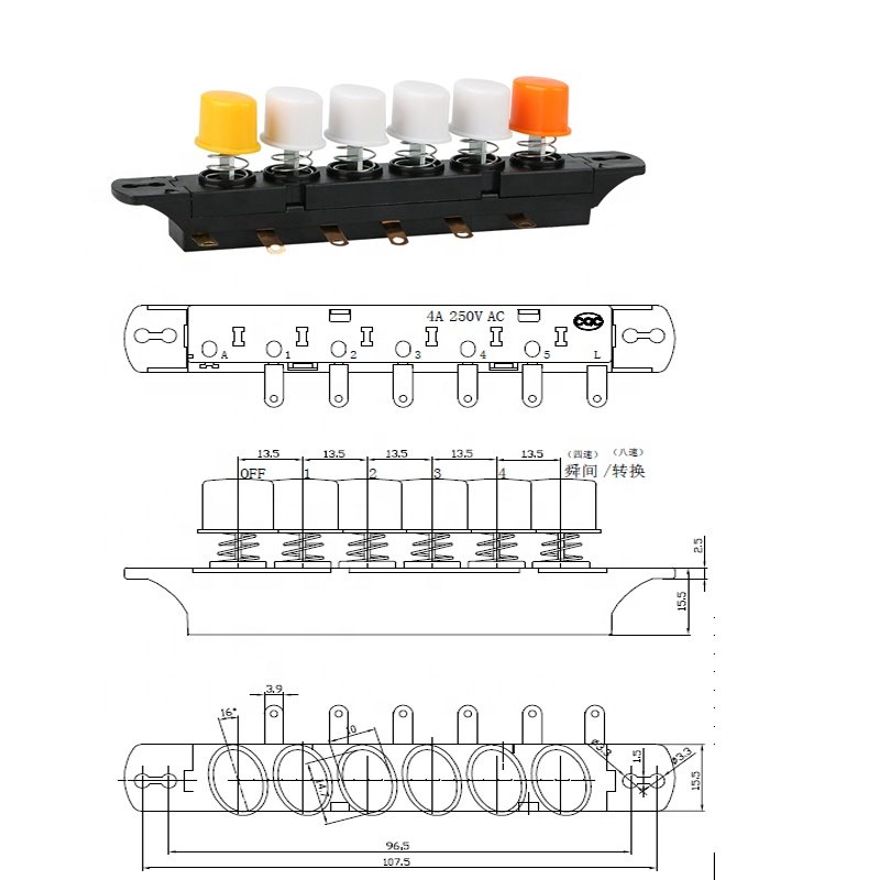 3 position 4 buttons piano Switches for table fan