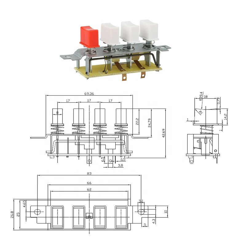 3 position 4 buttons piano Switches for table fan