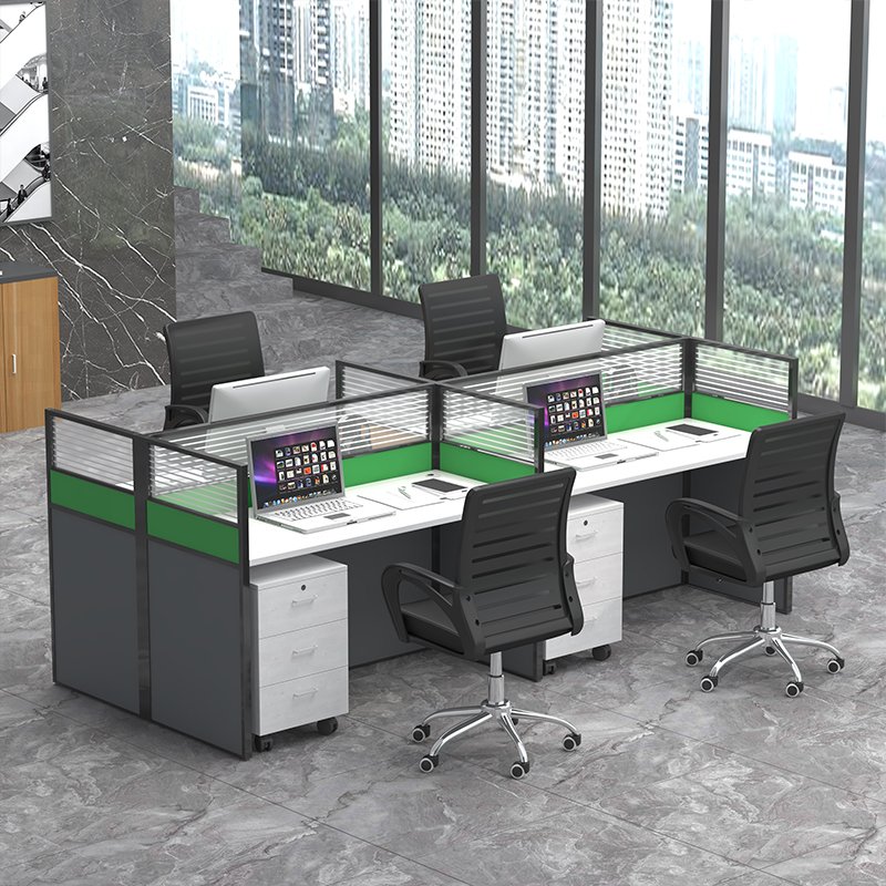 Customizable logo commercial office furniture arc desk computer desk and chair cover desk 4 workstation partition staff table