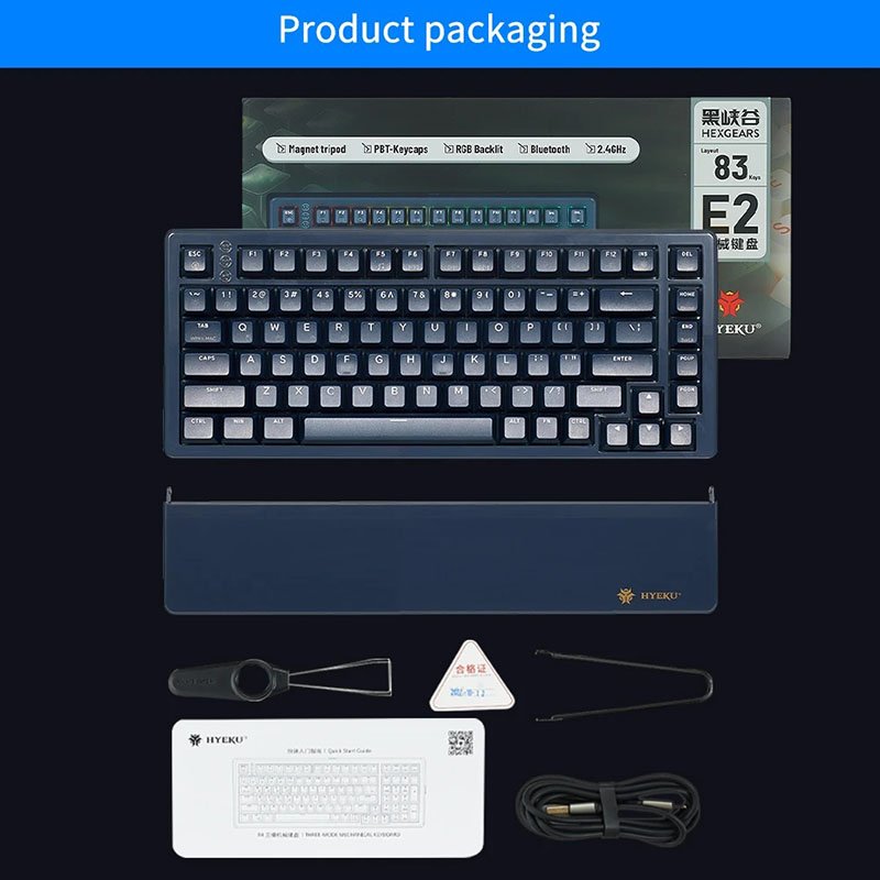 Hexgears E2 Pro Mechanical Keyboard Wireless RGB Gasket Gaming Keyboard 75% Layout 83 Keys Hot swappable danxia Switch