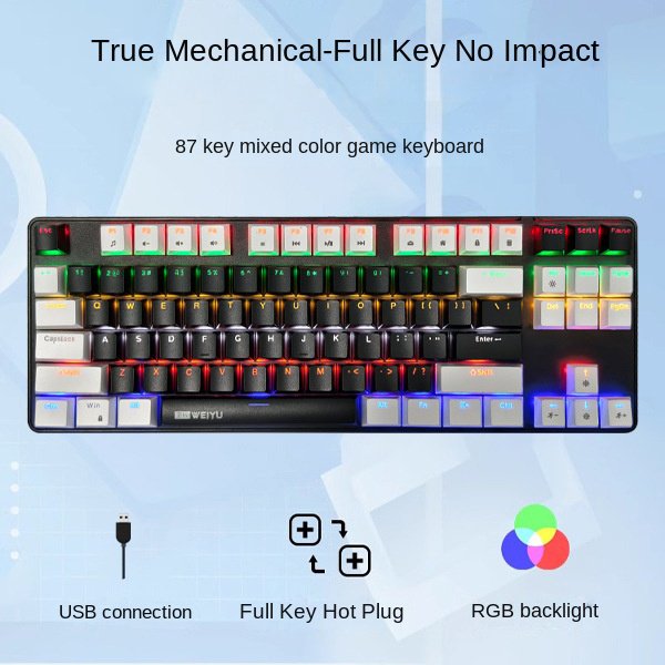OEM USB C RGB Backlit Color Lighting Blue Switch Wired 87 Keys Internal Mechanical Gaming Keyboard Multi Computer Work