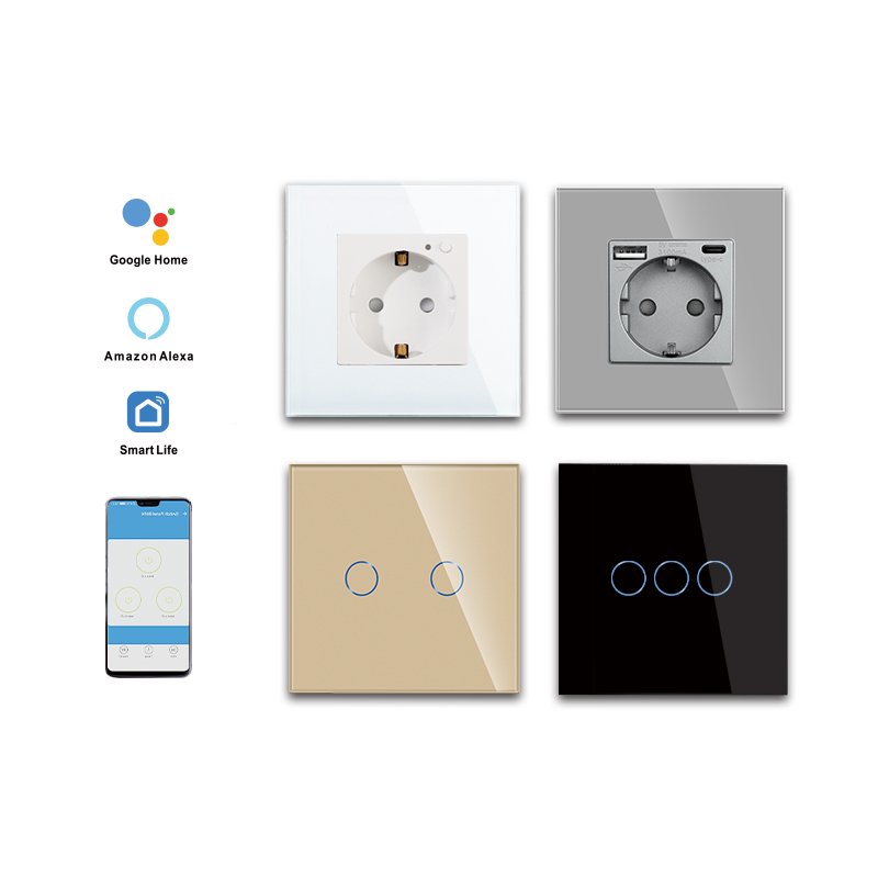 KLASS Zigbee 86 UK EU Alexa Google 1/2/3/4 Gang Switch Smart Wifi Touch Light Switch Home Wall Switch Socket Tuya Smart Life App