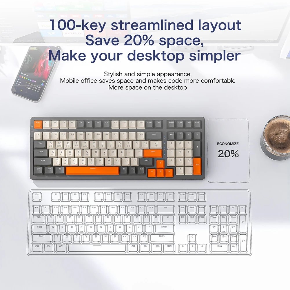 K8 Wireless Mechanical Keyboard RGB Backlight Gamer Keyboard BT Game Computer Keyboard Switch 100 Keys