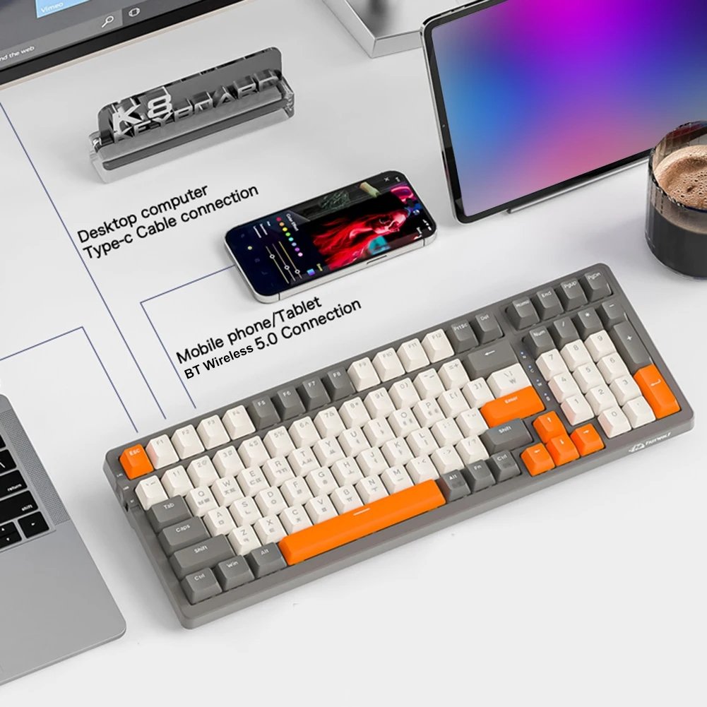 K8 Wireless Mechanical Keyboard RGB Backlight Gamer Keyboard BT Game Computer Keyboard Switch 100 Keys