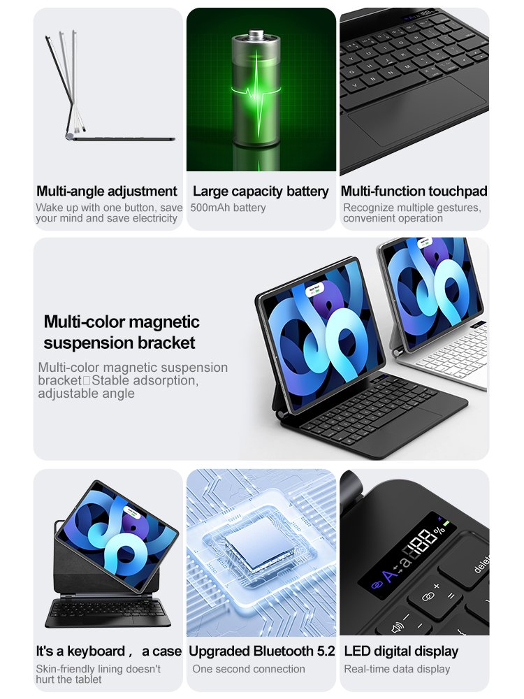 wireless keyboard case for iPad air4/5/6 iPad pro 11inch with touchpad and backlit 2024 Factory Tablet case For iPad cover