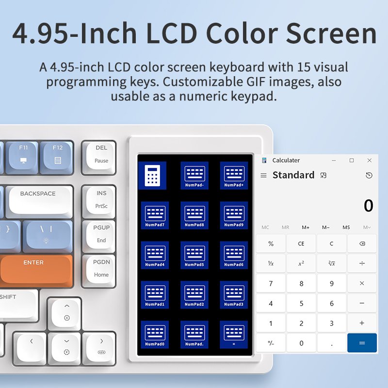 Ajazz AKP815 81 Keys Whit LCD Color Screen Wired Mechanical Switch Utra Slim Thin Low Profile Mechanical Keyboard