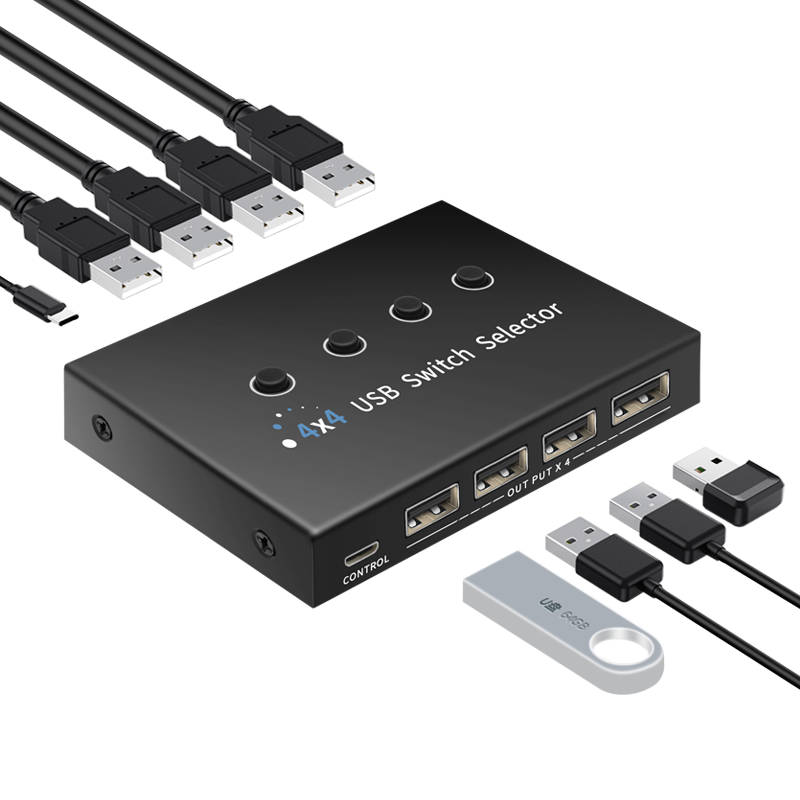 4x4 USB2.0 Switch Selector USB Switcher 4 Port Sharing 4 Devices for Keyboard Mouse Printer 4 port Hub