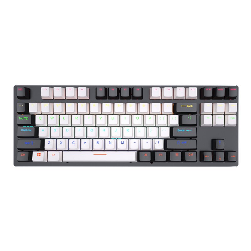 2023 Mechanical Double Color Keyboard 87 Keys Double Injection Keycap Red Axis Wired Keyboard With Metal Panel