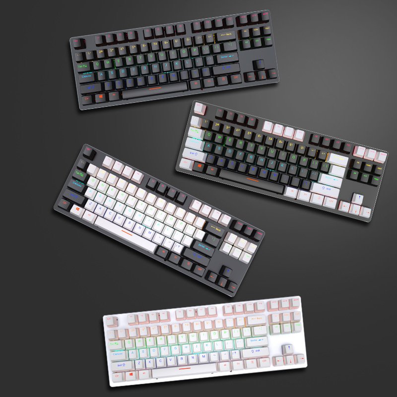 2023 Mechanical Double Color Keyboard 87 Keys Double Injection Keycap Red Axis Wired Keyboard With Metal Panel