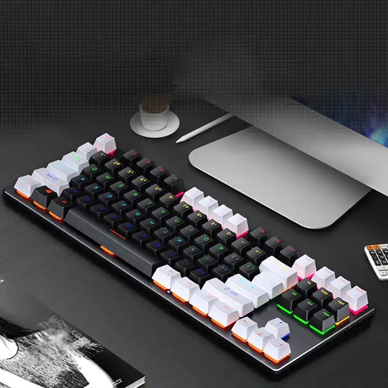 2023 Mechanical Double Color Keyboard 87 Keys Double Injection Keycap Red Axis Wired Keyboard With Metal Panel