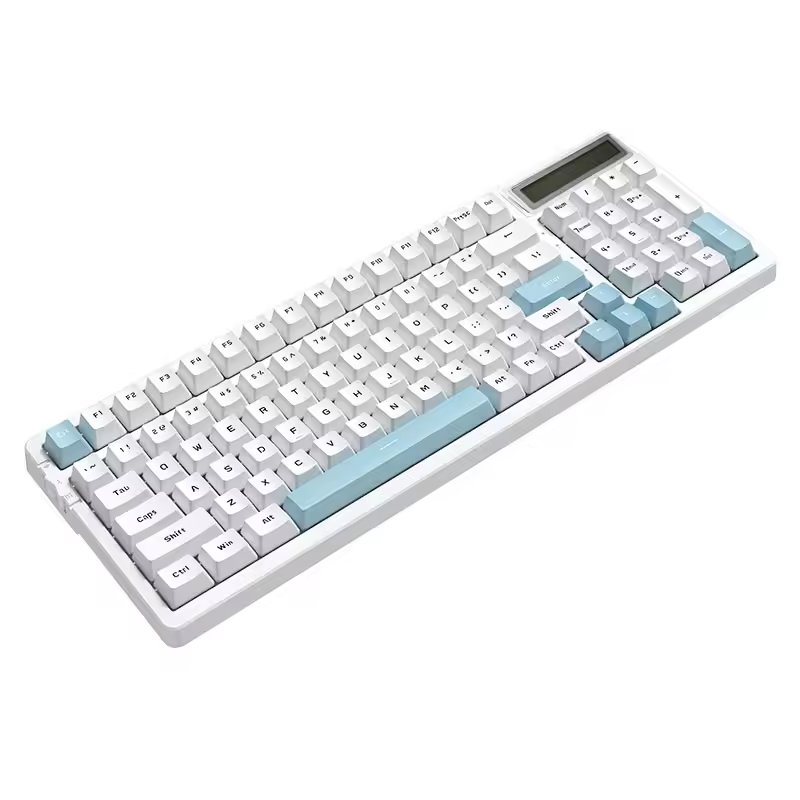 UK 97-Key White With Sapphire RGB Wireless Bluetooth 1.6M Type-C Cable Three-Mode Hot-Swappable Mechanical Keyboard