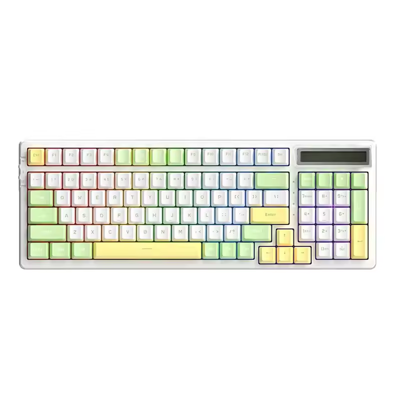 UK 97-Key White With Sapphire RGB Wireless Bluetooth 1.6M Type-C Cable Three-Mode Hot-Swappable Mechanical Keyboard