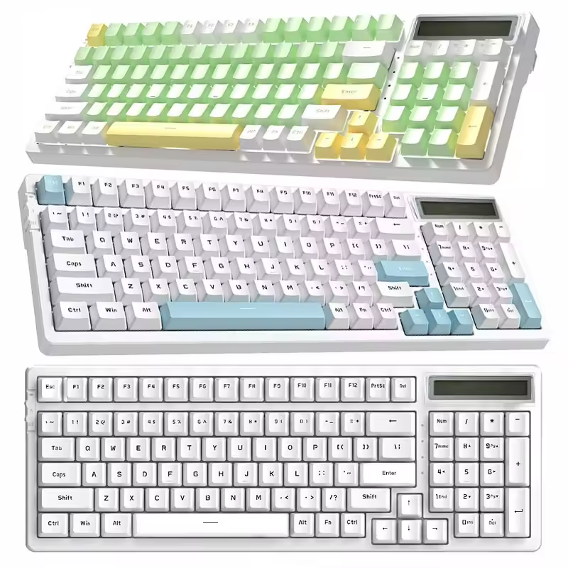 UK 97-Key White With Sapphire RGB Wireless Bluetooth 1.6M Type-C Cable Three-Mode Hot-Swappable Mechanical Keyboard