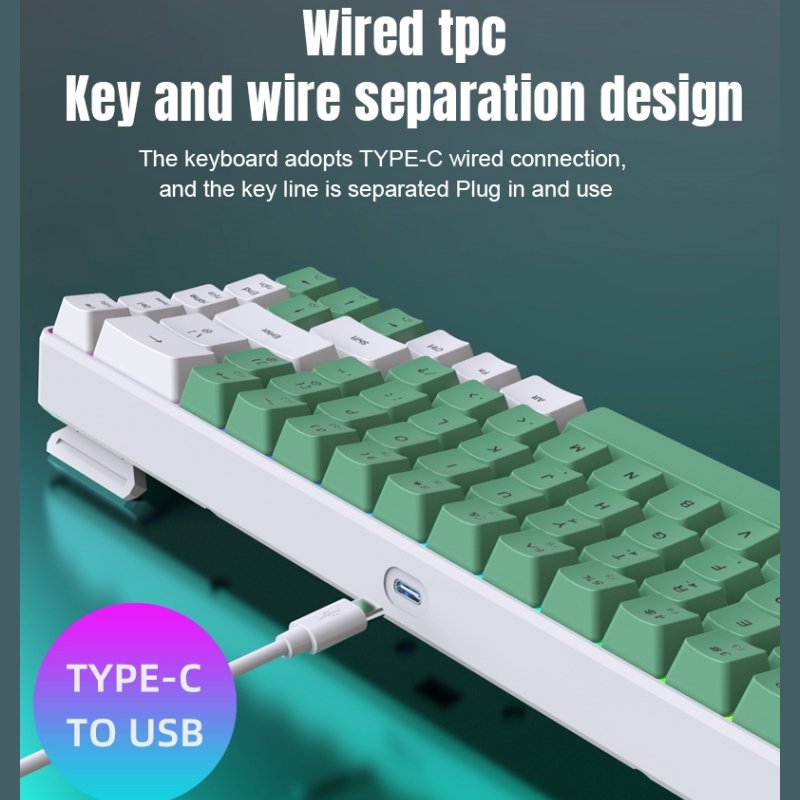 60% Keyboard 68 Keys Hot Swappable Anti-ghosting Wired Wireless BT Mini Rgb Green Switch Gaming Mechanical Keyboard For Computer