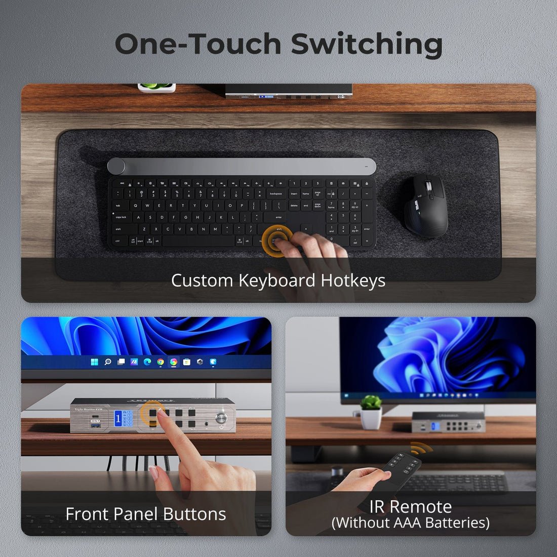 TESmart Triple 4K60Hz Hybrid KVM Gaming Dock for 1 Desktop PC & 1 Laptop, w/ EDID, MST KVM Switch