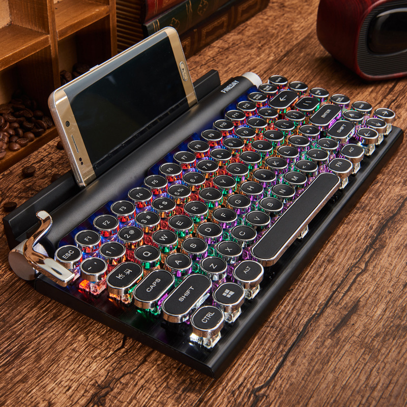 Mechanical Water-resistant Seven Color Rgb Back Light Keyboard Switches 83 Keys Wireless Gaming Keyboard Typewriter