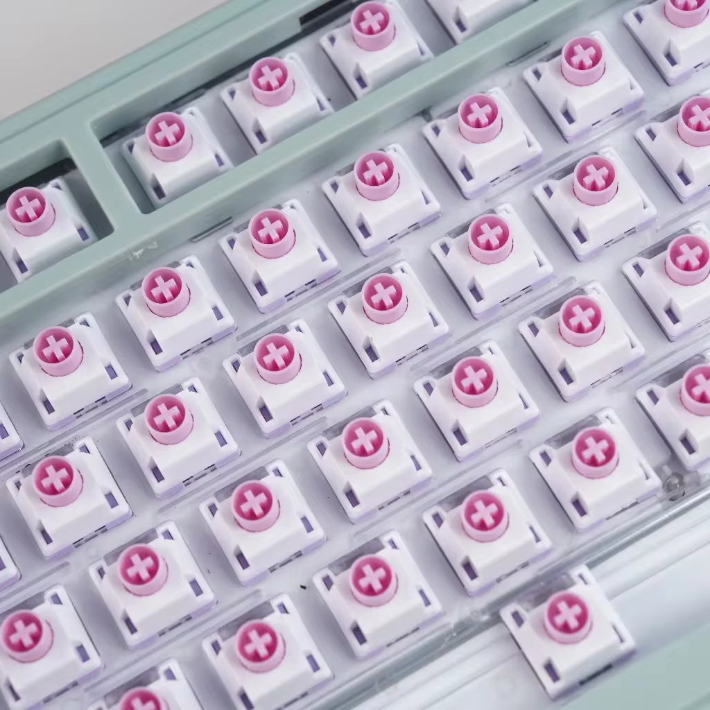 Cream Strawberry Switches Linear 45gf 5pin Hot Swappable MX Switch with Light Guide Pre-Lubed for Mechanical Keyboard DIY