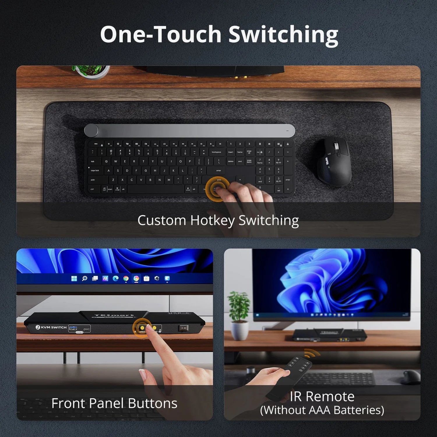TESmart 2-Port 8K60 USB-C KVM Switch Gaming Dock w/ ADI Chip EDID 4K144Hz for Gaming 2 Laptops 1 Monitor 2 In 1 Out KVM Switcher