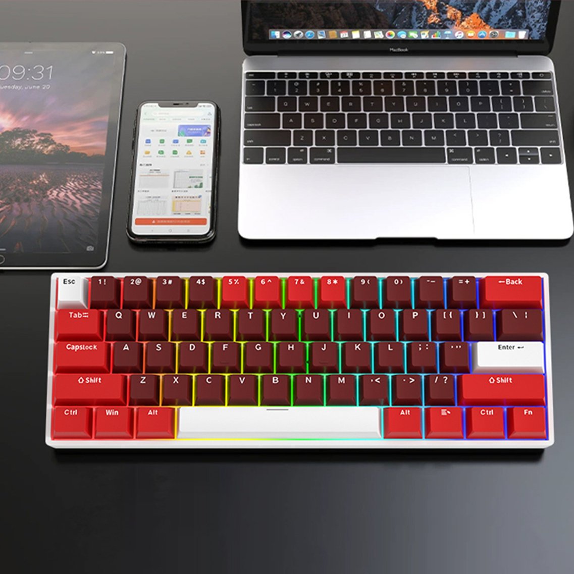 Mathew Tech HW61 Wireless MIni Mechanical Keyboard 60% Layout RGB For Gaming Keyboard 61Keys