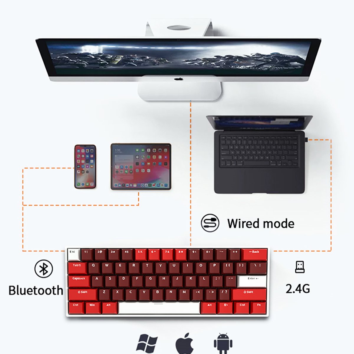 Mathew Tech HW61 Wireless MIni Mechanical Keyboard 60% Layout RGB For Gaming Keyboard 61Keys