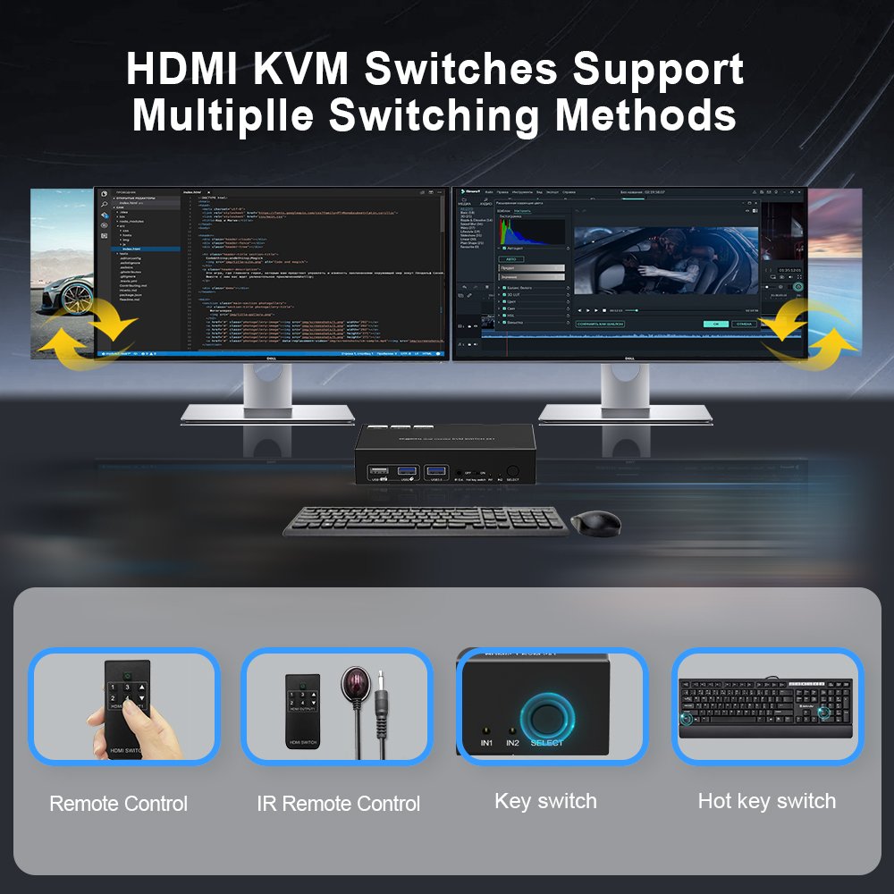 4x2 KVM Switch dual monitor 4k usb 2 port hdmi kvm switch support 2 computers 2 Monitors hdmi kvm switch 2 port dual monitor