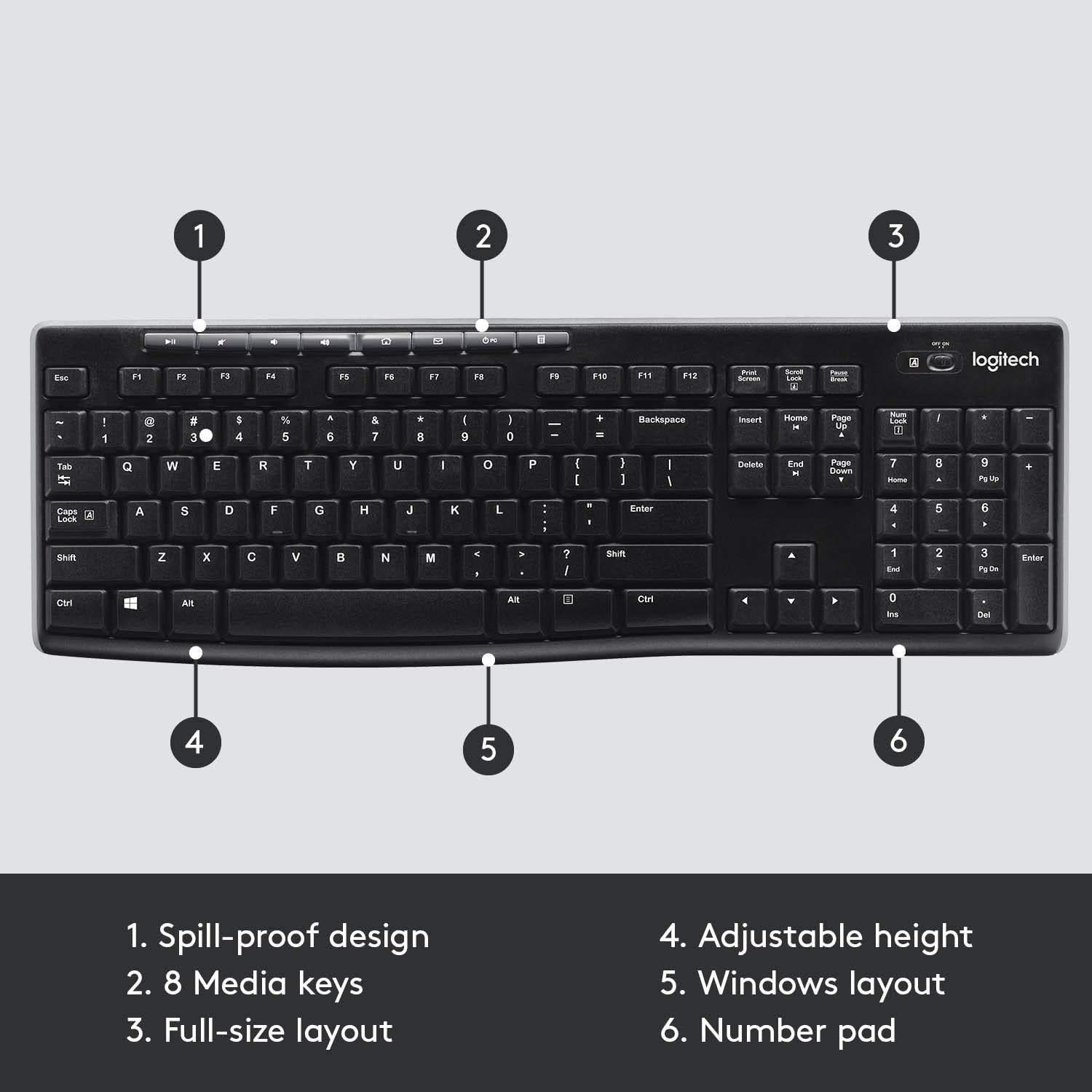 Custom Russian Logitech MK270 Ergonomic Office Pc Mobile Switches RGB Computer Laptop Tablet Wireless Keyboard Mouse