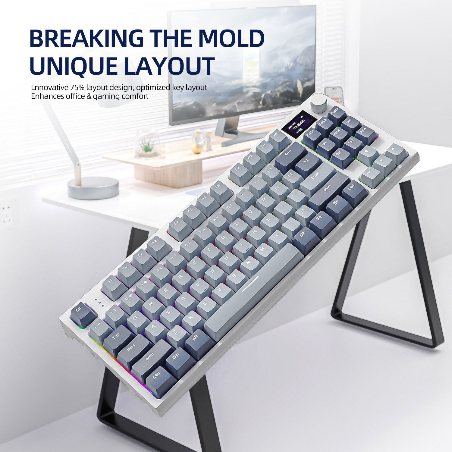 Attack Shark K86 Three-Mode RGB Bluetooth Wireless Hot Swappable Light Emitting Display Customized Hot Swap Mechanical Keyboard