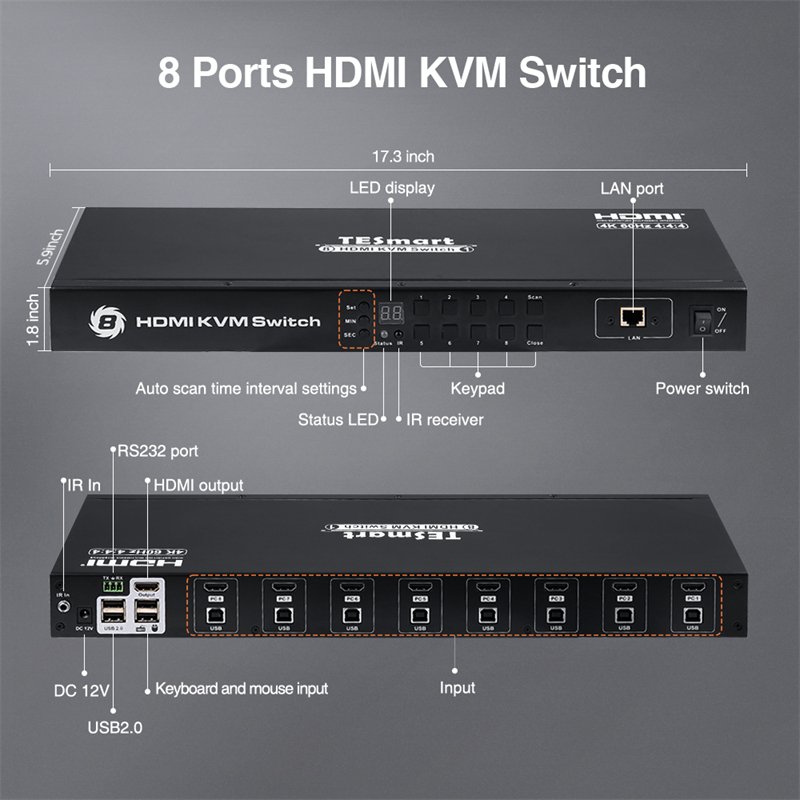 TESmart Factory TESmart 8 port kvm switch hdmi rack mounted kvm switch