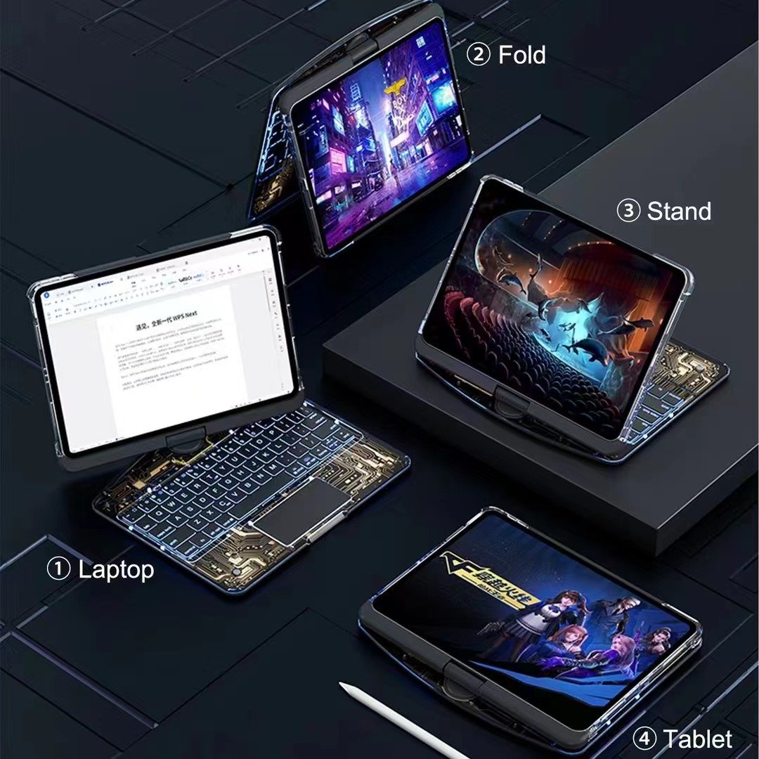 2024 Style ipad air456 Miaocontrol rotating Bluetooth keyboard Pro11 Transparent protective cover 12.9 Wireless Bluetooth