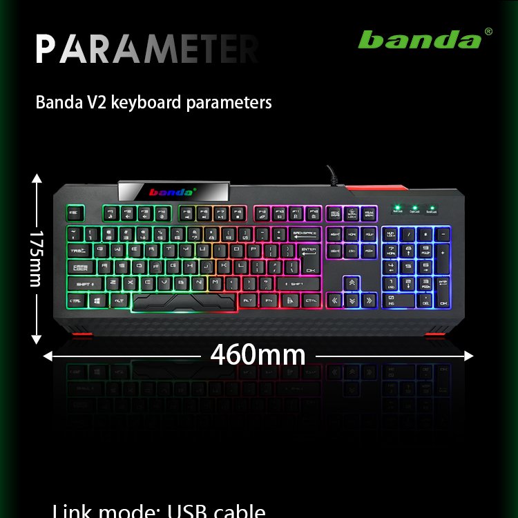 Banda RGB Gaming Keyboard PC 104 Keys LED Backlit ABS Ergonomic USB Wired Multimedia Membrane Gaming Keyboard for Desktop