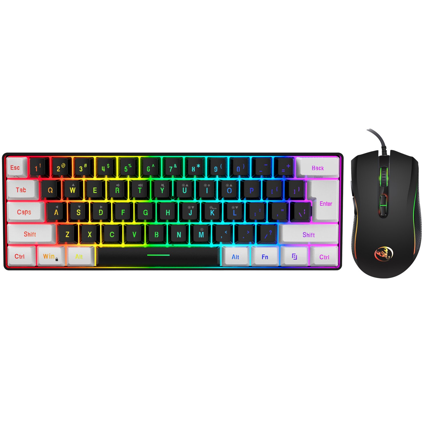 60% Gaming Keyboard and Mouse Combo Portable Mini RGB Backlight Mechanical Feeling and RGB Optical Mouse for Gamers and Typists