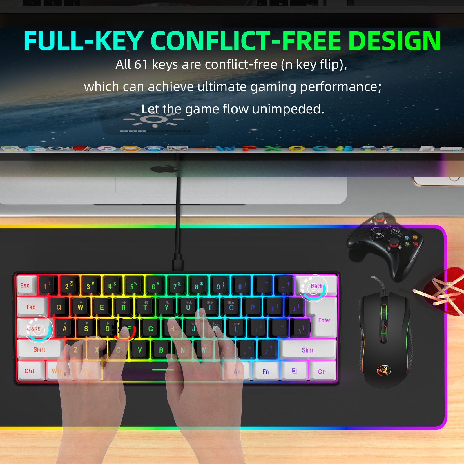 60% Gaming Keyboard and Mouse Combo Portable Mini RGB Backlight Mechanical Feeling and RGB Optical Mouse for Gamers and Typists