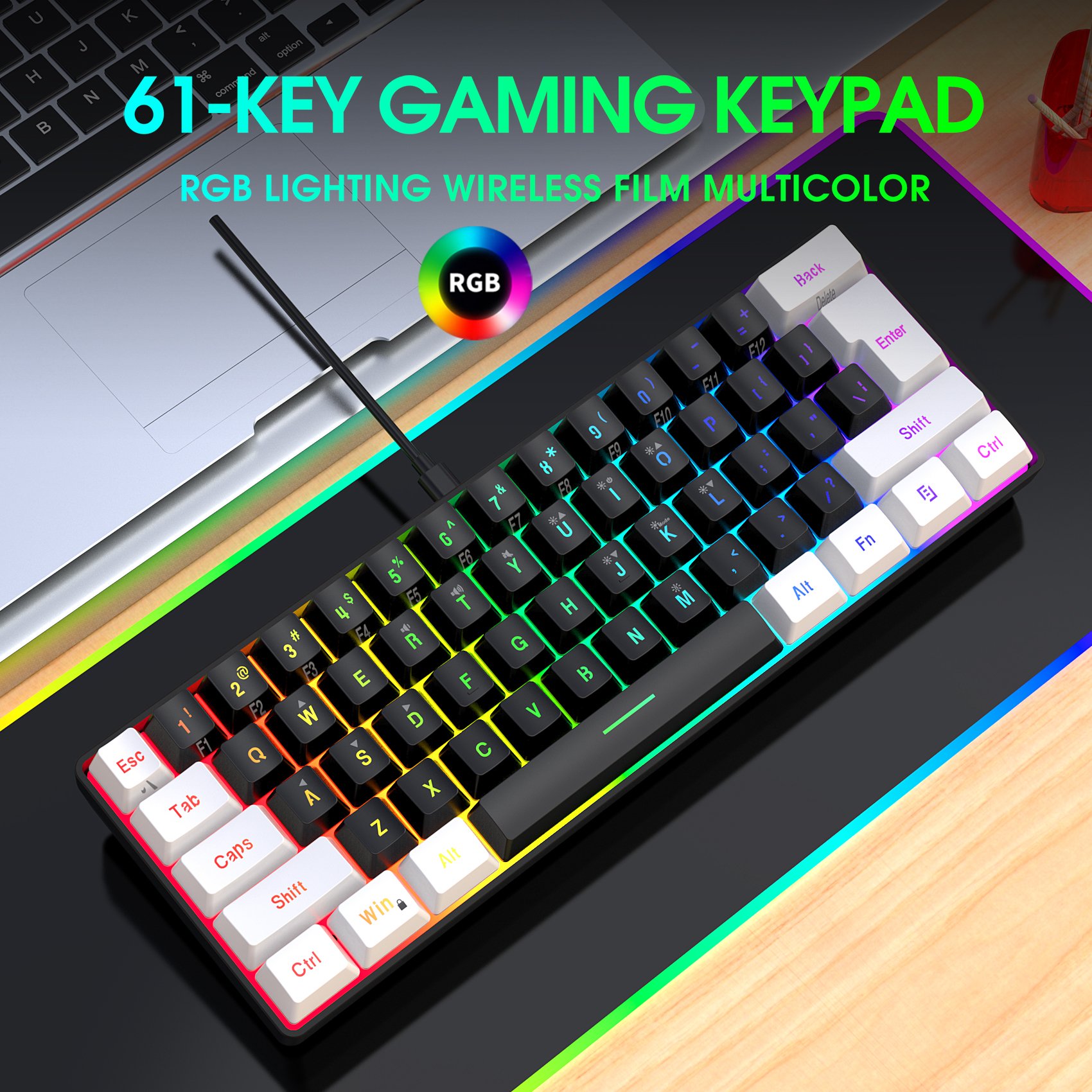 60% Gaming Keyboard and Mouse Combo Portable Mini RGB Backlight Mechanical Feeling and RGB Optical Mouse for Gamers and Typists