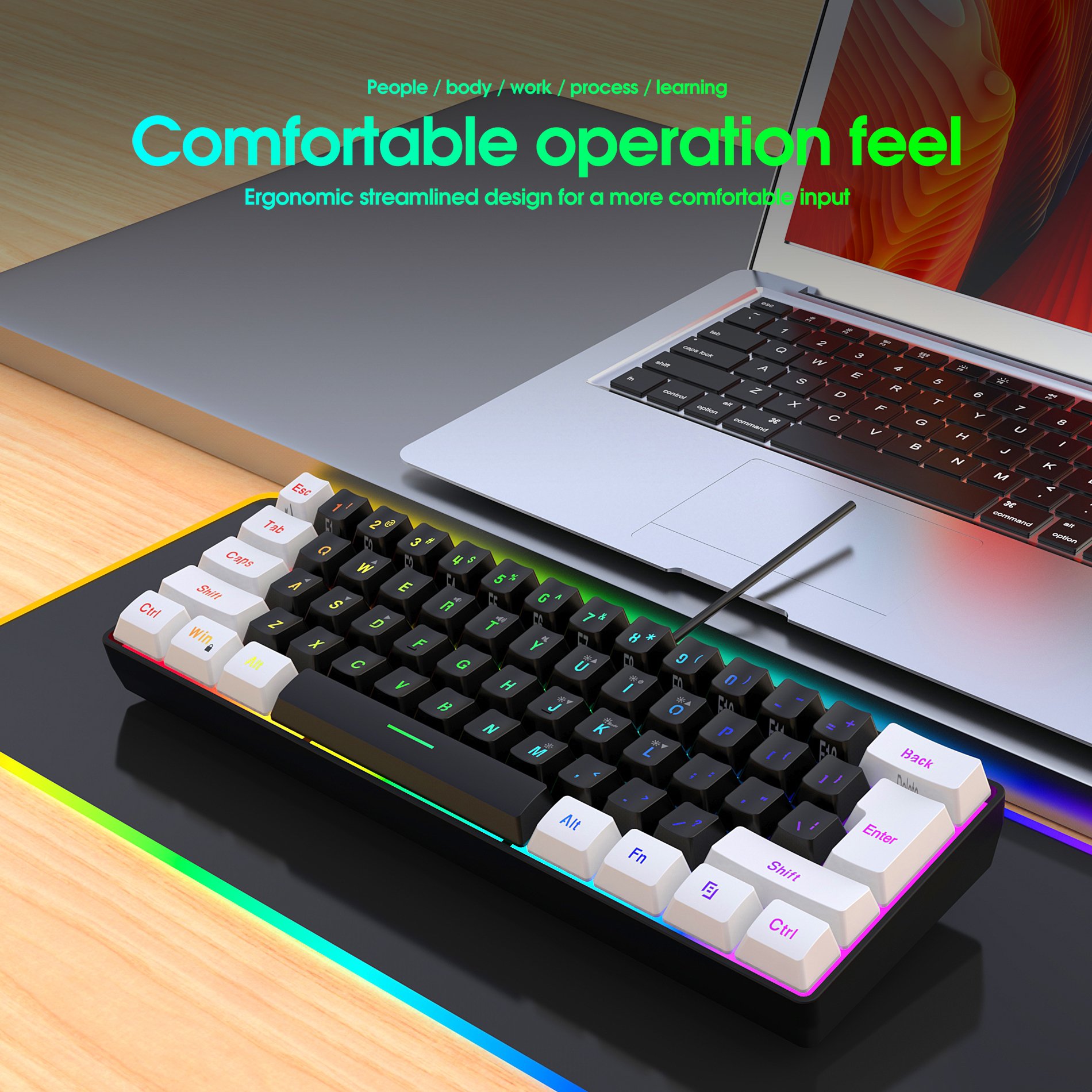60% Gaming Keyboard and Mouse Combo Portable Mini RGB Backlight Mechanical Feeling and RGB Optical Mouse for Gamers and Typists