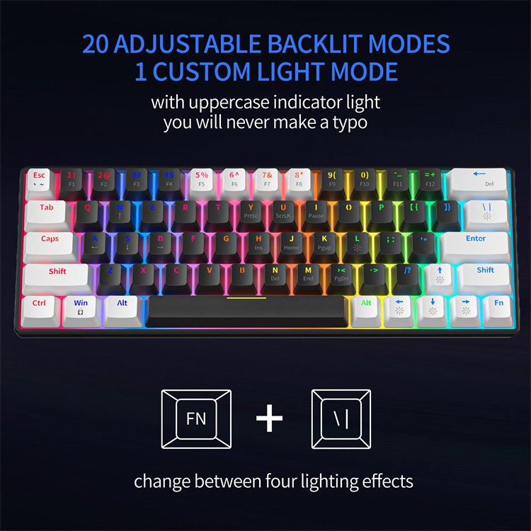 60% Keyboard 63 64 Keys Blue Red Switch Custom Keycap Mini USB Wired Gaming Fashion RGB backlit optical mechanical keyboard