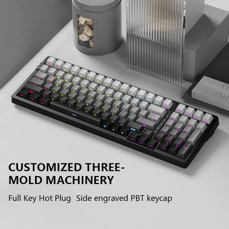 100 Key Triple Mode Hot-Swappable Mechanical Gaming Keyboard, PBT Side-Printed Keycaps, Bluetooth/2.4G/Wired