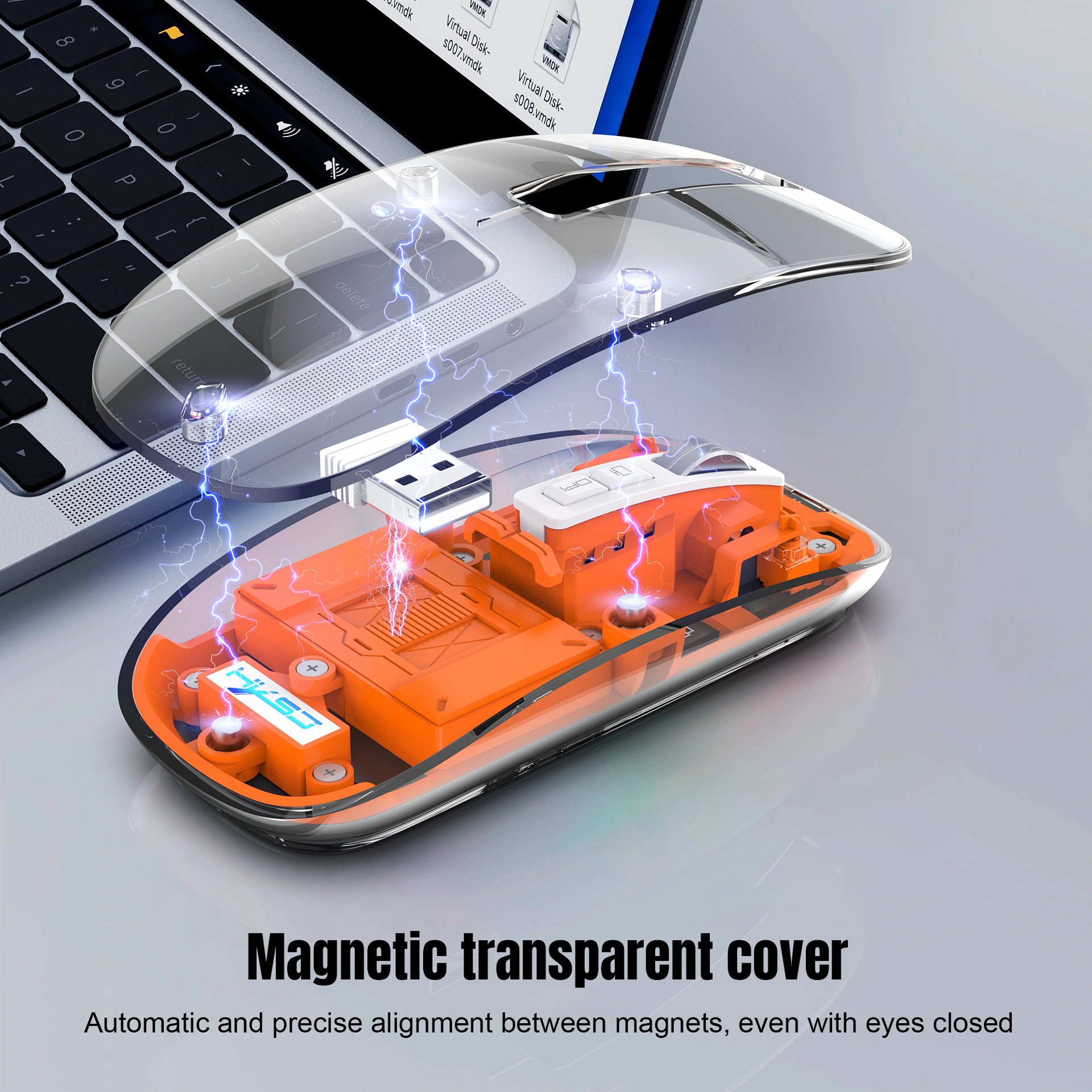 Custom Branded Magnetic transparent wireless mouse with Overseas Warehouse Pick & Pack Services