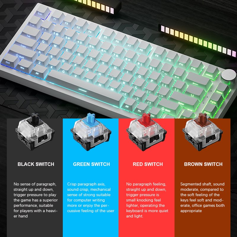 Custom Red Switch Hot Swappable 75 Percent RGB Keyboard Two-color Keycaps 81 Keys ABS Gaming Mechanical Keyboard With One Knob