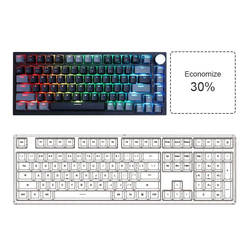 Custom Red Switch Hot Swappable 75 Percent RGB Keyboard Two-color Keycaps 81 Keys ABS Gaming Mechanical Keyboard With One Knob