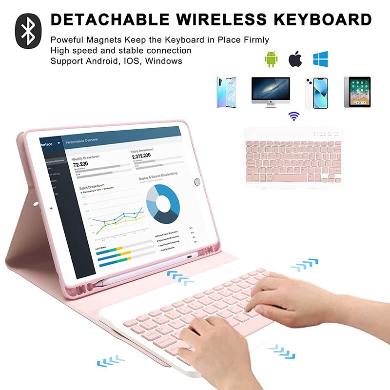10.2 Inch Shockproof Tablet Leather Case with Wireless Keyboard for Ipad Customized Package 20 Folding Smart Cover Case 26 10pcs