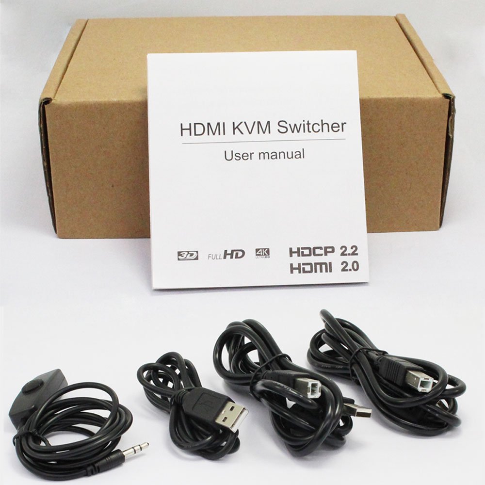 4K HDMI KVM Switch 2 in 1 out 4K60Hz HDMI USB KVM Switcher 2x1 for 2 PC Share Monitor Mouse Keyboard with Desktop Controller